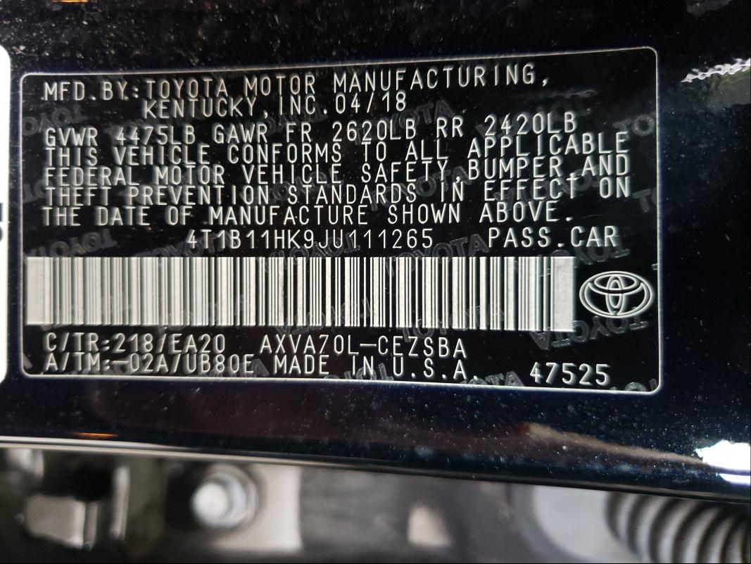 Photo 9 VIN: 4T1B11HK9JU111265 - TOYOTA CAMRY L 