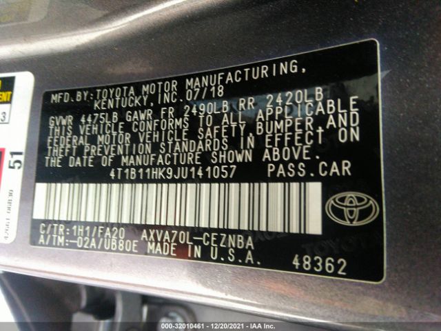 Photo 8 VIN: 4T1B11HK9JU141057 - TOYOTA CAMRY 