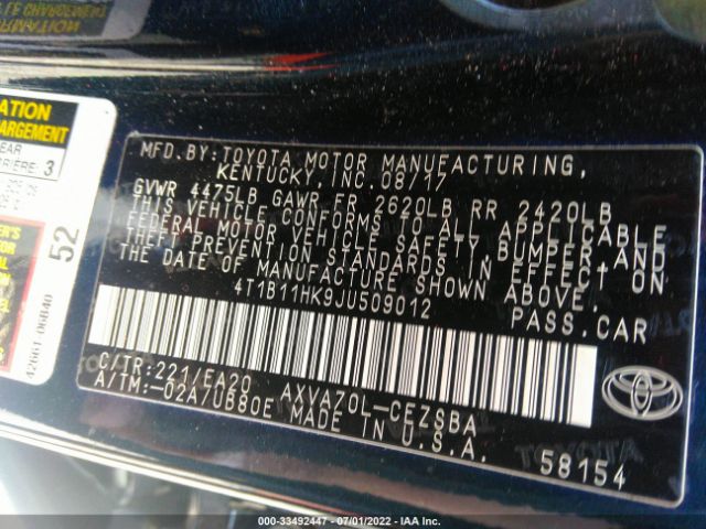 Photo 8 VIN: 4T1B11HK9JU509012 - TOYOTA CAMRY 