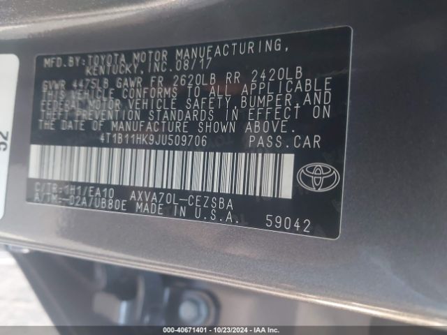 Photo 8 VIN: 4T1B11HK9JU509706 - TOYOTA CAMRY 