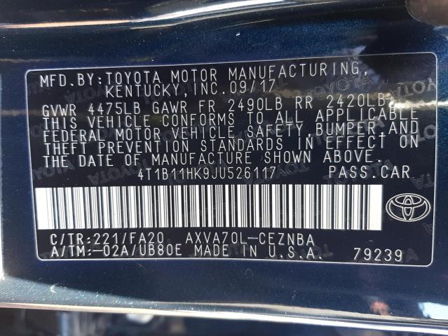 Photo 11 VIN: 4T1B11HK9JU526117 - TOYOTA CAMRY 