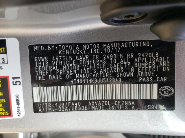 Photo 9 VIN: 4T1B11HK9JU542849 - TOYOTA CAMRY L 