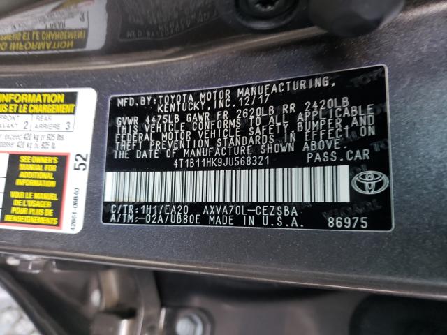 Photo 9 VIN: 4T1B11HK9JU568321 - TOYOTA CAMRY L 