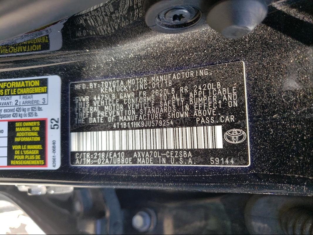 Photo 9 VIN: 4T1B11HK9JU579254 - TOYOTA CAMRY L 