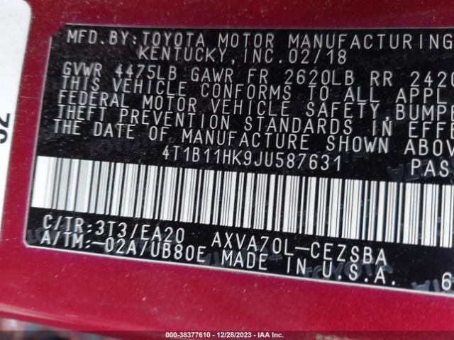 Photo 8 VIN: 4T1B11HK9JU587631 - TOYOTA CAMRY 