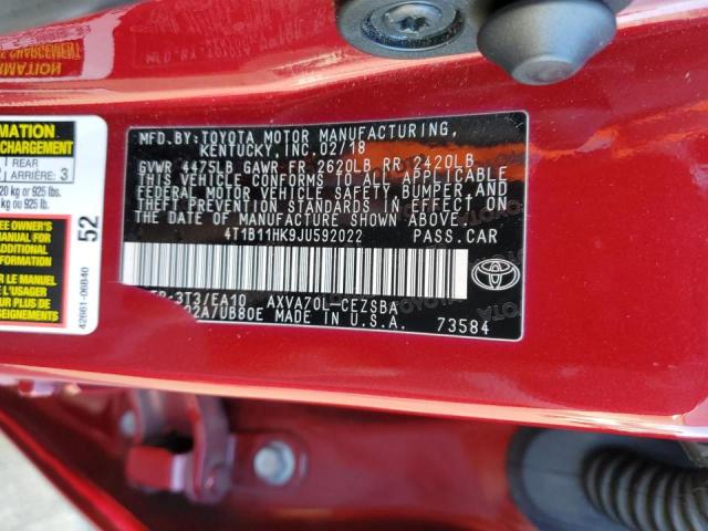 Photo 11 VIN: 4T1B11HK9JU592022 - TOYOTA CAMRY L 