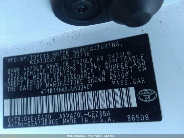 Photo 8 VIN: 4T1B11HK9JU603407 - TOYOTA CAMRY 