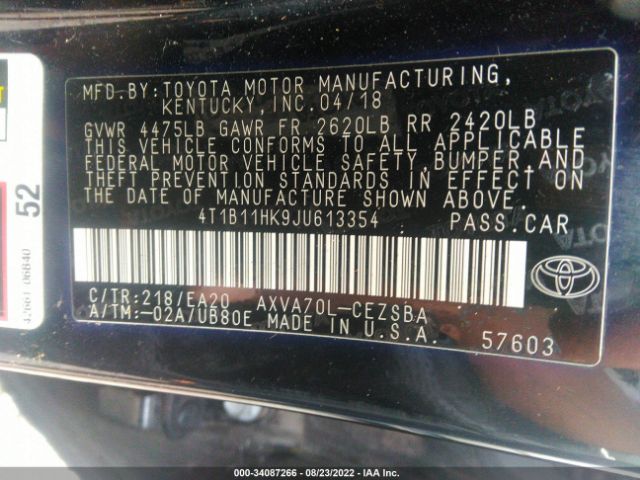 Photo 8 VIN: 4T1B11HK9JU613354 - TOYOTA CAMRY 