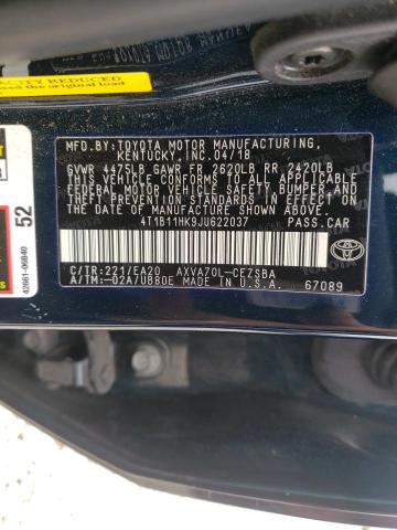 Photo 9 VIN: 4T1B11HK9JU622037 - TOYOTA CAMRY L 