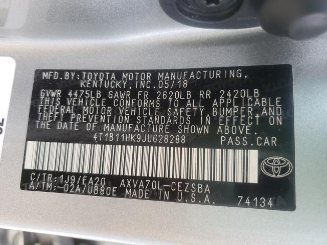 Photo 9 VIN: 4T1B11HK9JU628288 - TOYOTA CAMRY 