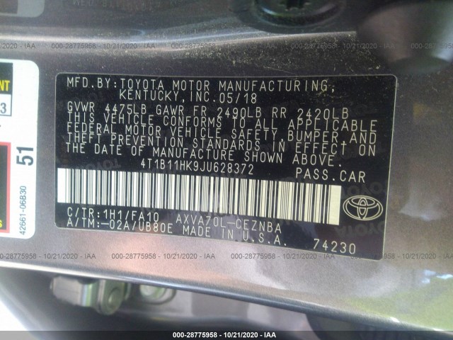 Photo 8 VIN: 4T1B11HK9JU628372 - TOYOTA CAMRY 