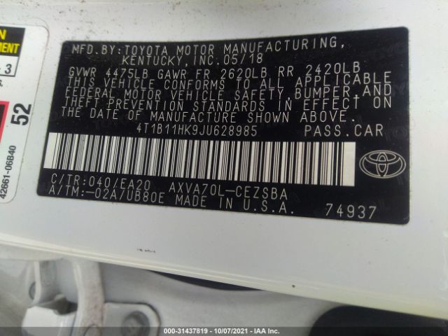 Photo 8 VIN: 4T1B11HK9JU628985 - TOYOTA CAMRY 