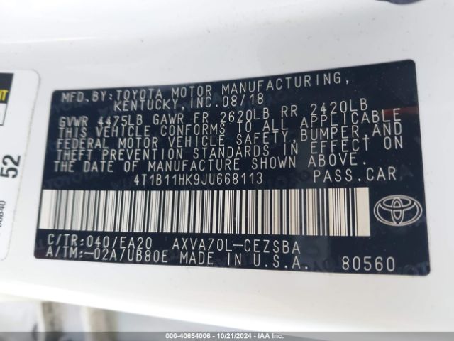 Photo 8 VIN: 4T1B11HK9JU668113 - TOYOTA CAMRY 