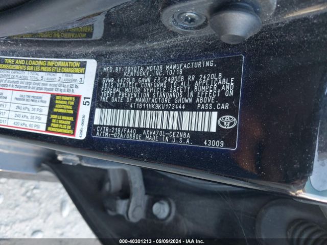 Photo 8 VIN: 4T1B11HK9KU173444 - TOYOTA CAMRY 