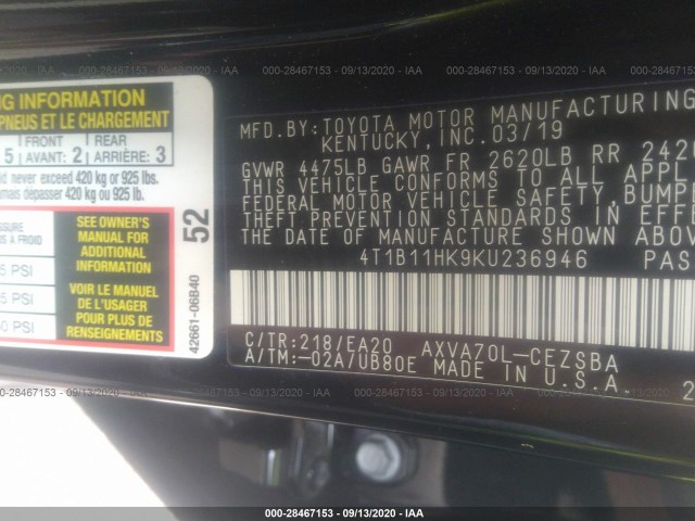 Photo 8 VIN: 4T1B11HK9KU236946 - TOYOTA CAMRY 