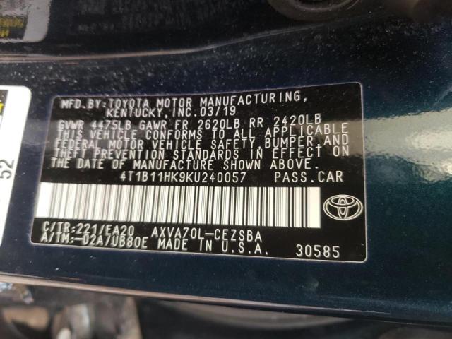 Photo 9 VIN: 4T1B11HK9KU240057 - TOYOTA CAMRY L 