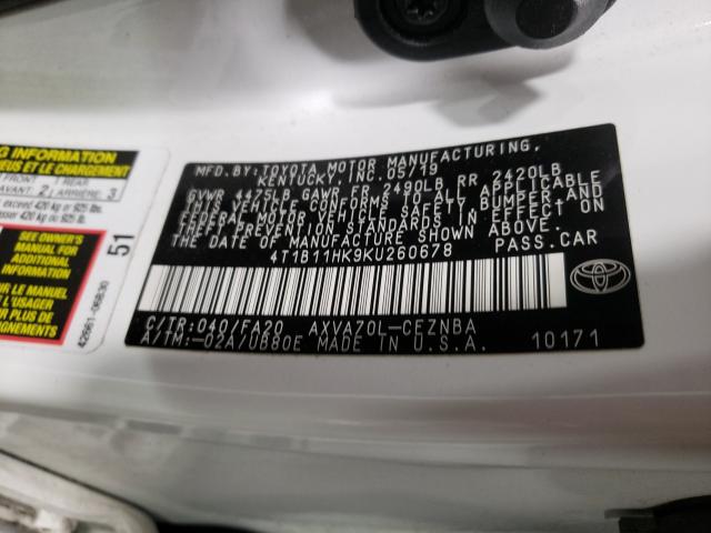 Photo 9 VIN: 4T1B11HK9KU260678 - TOYOTA CAMRY L 