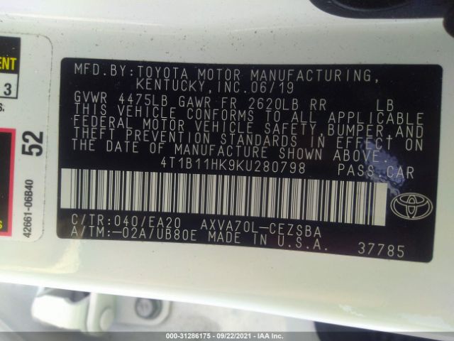 Photo 8 VIN: 4T1B11HK9KU280798 - TOYOTA CAMRY 