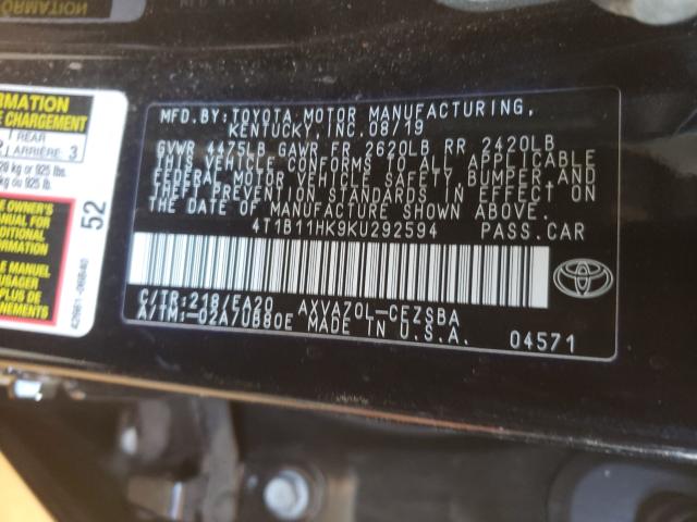 Photo 9 VIN: 4T1B11HK9KU292594 - TOYOTA CAMRY L 