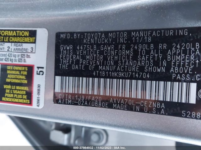 Photo 8 VIN: 4T1B11HK9KU714704 - TOYOTA CAMRY 