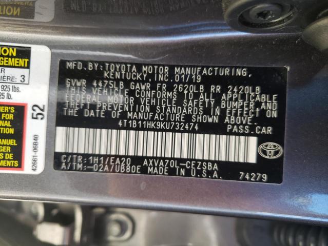 Photo 9 VIN: 4T1B11HK9KU732474 - TOYOTA CAMRY L 