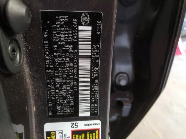 Photo 12 VIN: 4T1B11HK9KU738405 - TOYOTA CAMRY L 