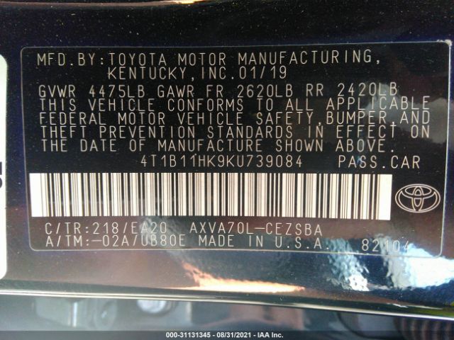 Photo 8 VIN: 4T1B11HK9KU739084 - TOYOTA CAMRY 