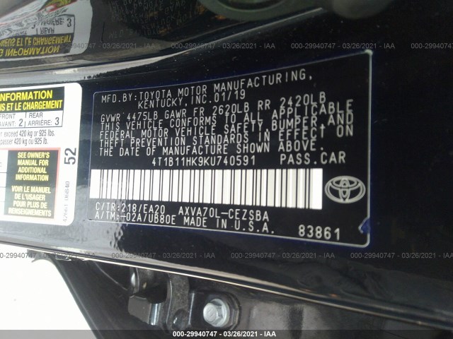 Photo 8 VIN: 4T1B11HK9KU740591 - TOYOTA CAMRY 