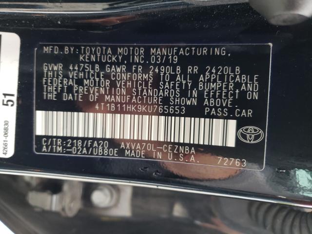 Photo 9 VIN: 4T1B11HK9KU765653 - TOYOTA CAMRY L 