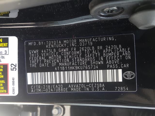 Photo 9 VIN: 4T1B11HK9KU765734 - TOYOTA CAMRY L 