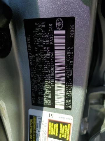 Photo 11 VIN: 4T1B11HK9KU771260 - TOYOTA CAMRY L 