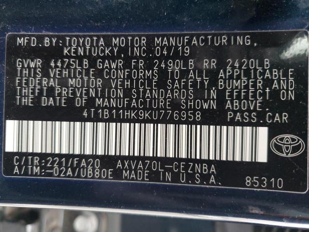 Photo 12 VIN: 4T1B11HK9KU776958 - TOYOTA CAMRY 