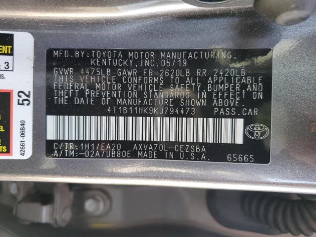 Photo 11 VIN: 4T1B11HK9KU794473 - TOYOTA CAMRY L 