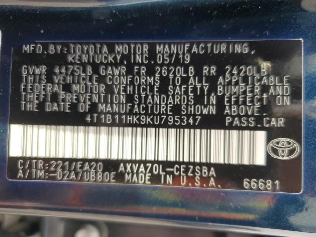 Photo 11 VIN: 4T1B11HK9KU795347 - TOYOTA CAMRY L 