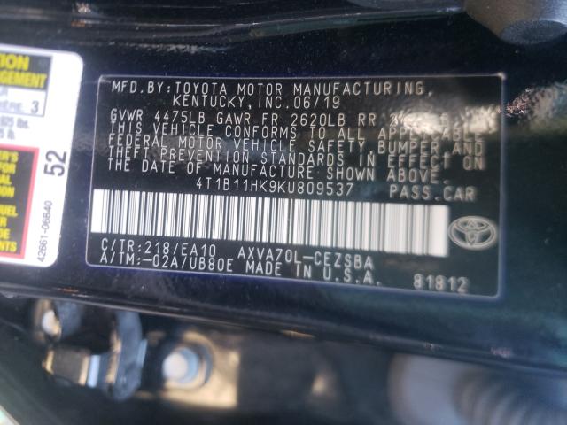 Photo 9 VIN: 4T1B11HK9KU809537 - TOYOTA CAMRY L 