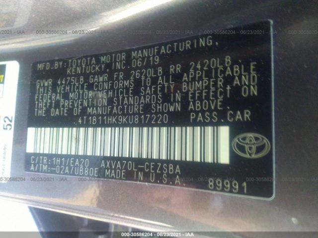 Photo 8 VIN: 4T1B11HK9KU817220 - TOYOTA CAMRY 