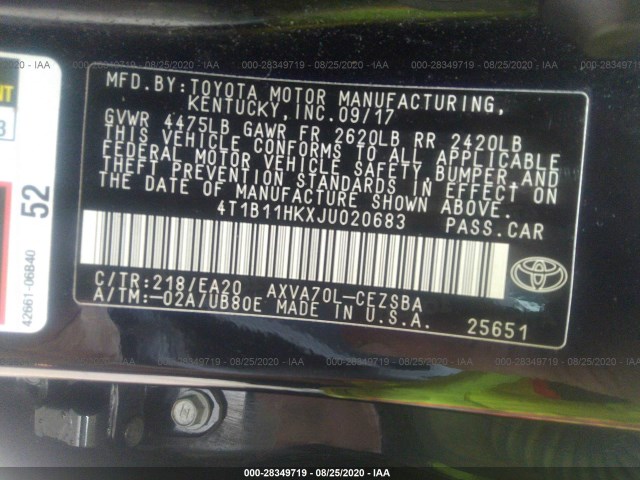 Photo 8 VIN: 4T1B11HKXJU020683 - TOYOTA CAMRY 