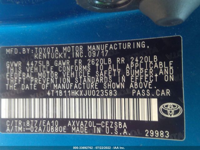 Photo 8 VIN: 4T1B11HKXJU023583 - TOYOTA CAMRY 