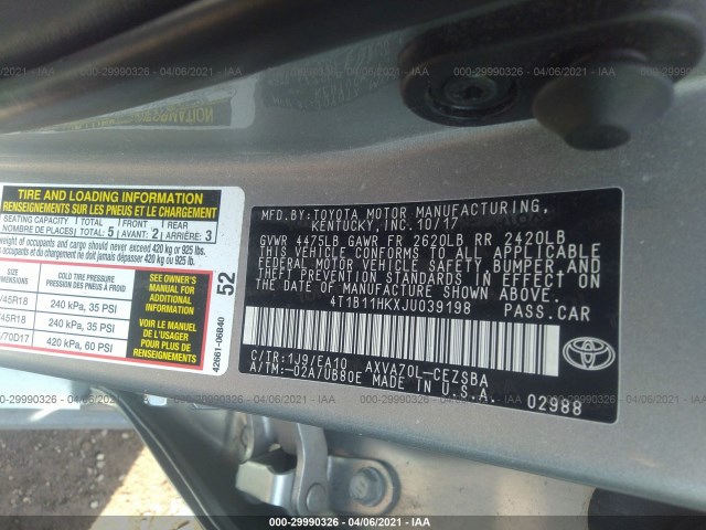 Photo 8 VIN: 4T1B11HKXJU039198 - TOYOTA CAMRY 