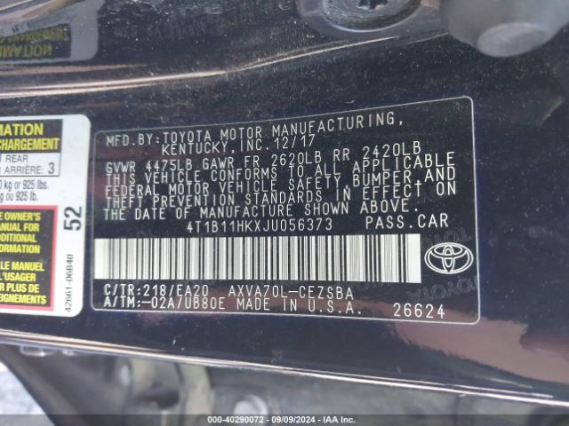 Photo 8 VIN: 4T1B11HKXJU056373 - TOYOTA CAMRY 