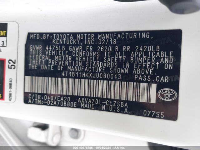 Photo 8 VIN: 4T1B11HKXJU080043 - TOYOTA CAMRY 