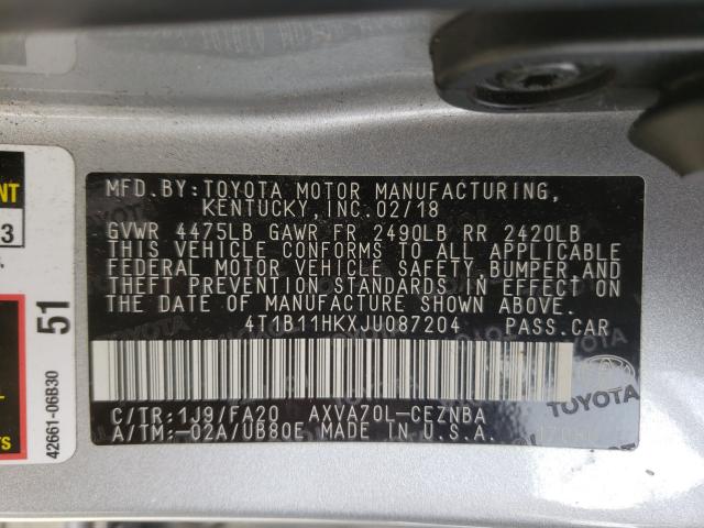 Photo 9 VIN: 4T1B11HKXJU087204 - TOYOTA CAMRY L 