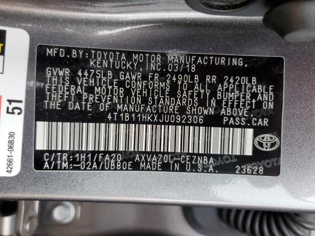 Photo 12 VIN: 4T1B11HKXJU092306 - TOYOTA CAMRY L 