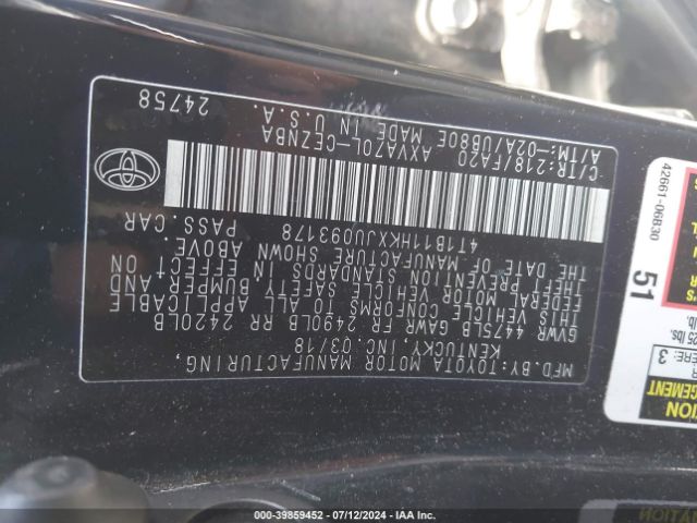 Photo 8 VIN: 4T1B11HKXJU093178 - TOYOTA CAMRY 