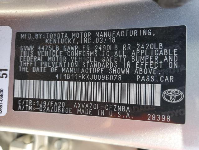 Photo 11 VIN: 4T1B11HKXJU096078 - TOYOTA CAMRY L 