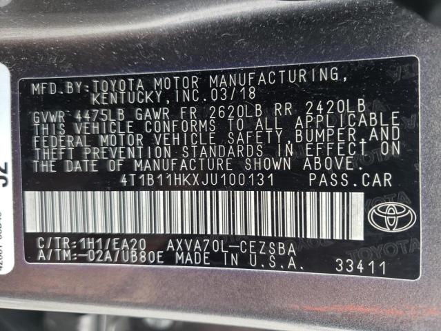 Photo 9 VIN: 4T1B11HKXJU100131 - TOYOTA CAMRY L 