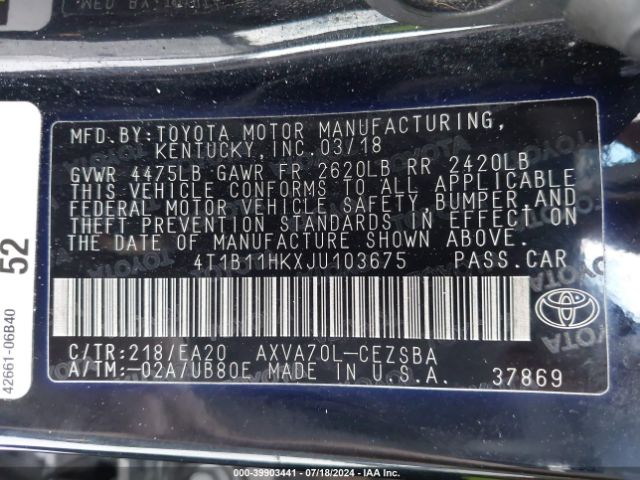 Photo 8 VIN: 4T1B11HKXJU103675 - TOYOTA CAMRY 