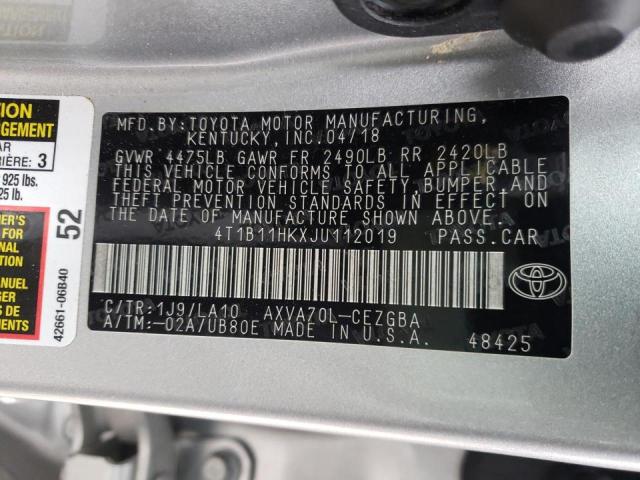 Photo 11 VIN: 4T1B11HKXJU112019 - TOYOTA CAMRY L 