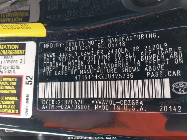 Photo 8 VIN: 4T1B11HKXJU125286 - TOYOTA CAMRY 