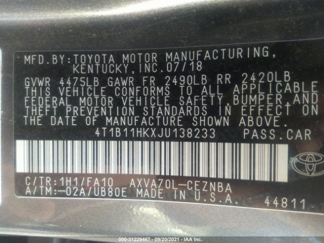 Photo 8 VIN: 4T1B11HKXJU138233 - TOYOTA CAMRY 